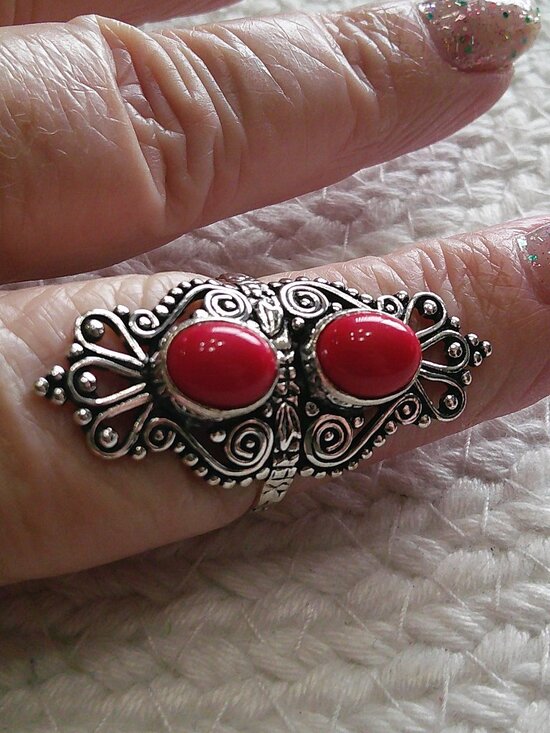 HANDMADE Jewelry - Gorgeous RED CORAL Handmade Sterling 925 Ring Size 9.5 #542E